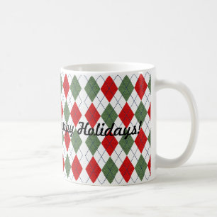 Red Green Argyle Plaid Happy Holidays Coffee Mug
