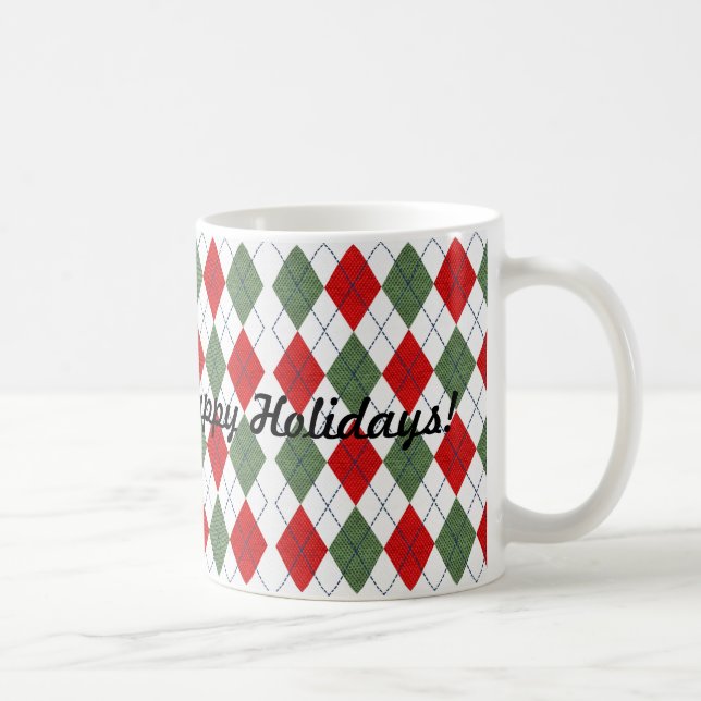 Red Green Argyle Plaid Happy Holidays Coffee Mug (Right)