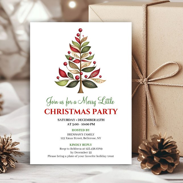 Red green artistic Christmas tree dinner invites (Red green artistic Christmas tree dinner invitation)