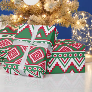 Red green Aztec pattern wrapping paper