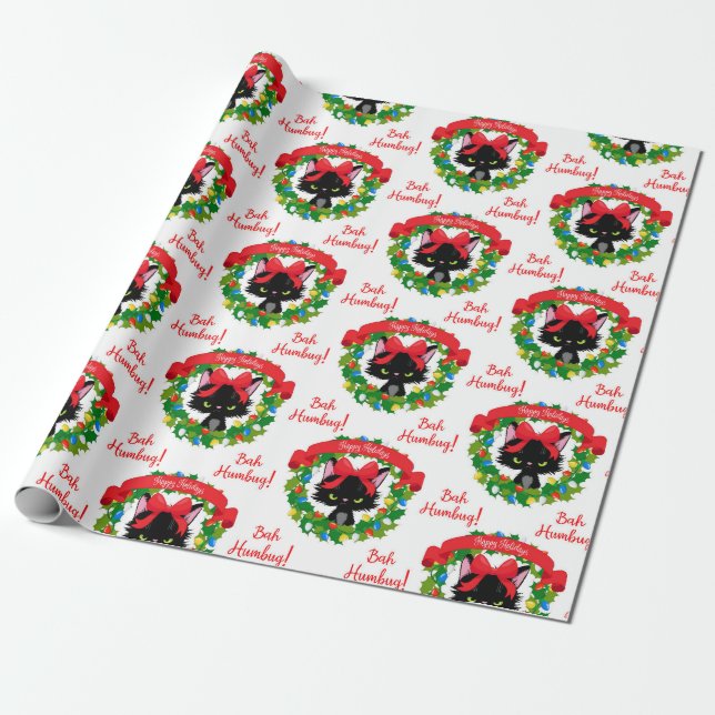 Red Green Baby Humbug Angry Cats Christmas Wrapping Paper (Unrolled)