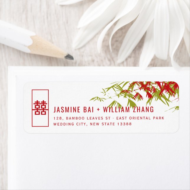 Red & Green Bamboo Leaves Asian Wedding Address (Insitu)