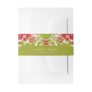 Red/Green Bamboo Leaves Double Xi Chinese Wedding Invitation Belly Band