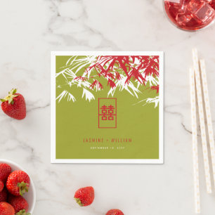Red/Green Bamboo Leaves Double Xi Chinese Wedding Napkin