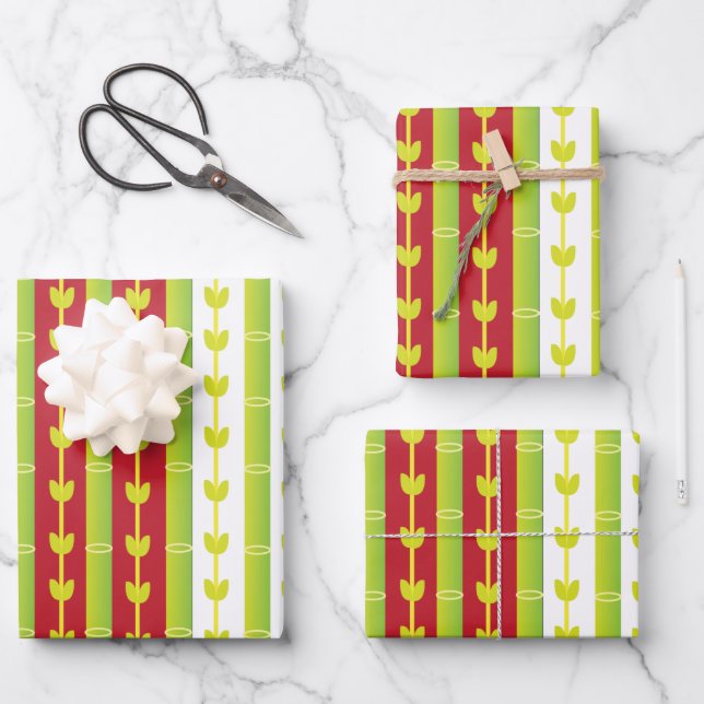 Red Green Bamboo Leaves  Wrapping Paper Sheet (Front)