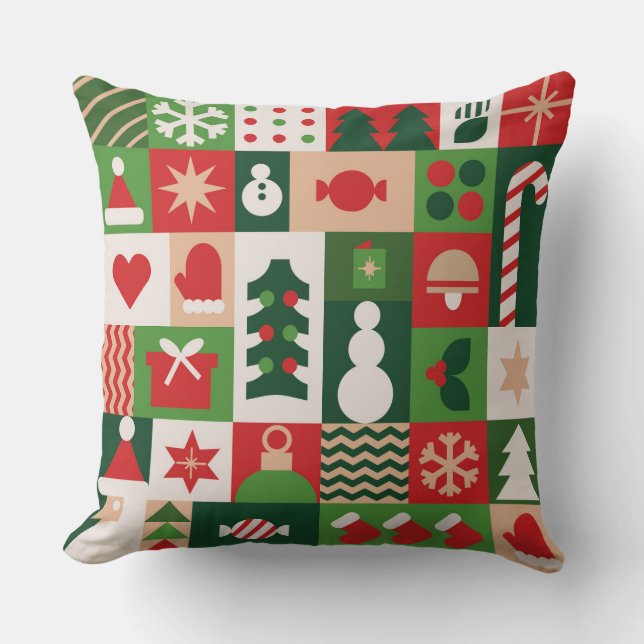 Red Green Bauhaus Christmas Festive Holidays Cushion (Front)