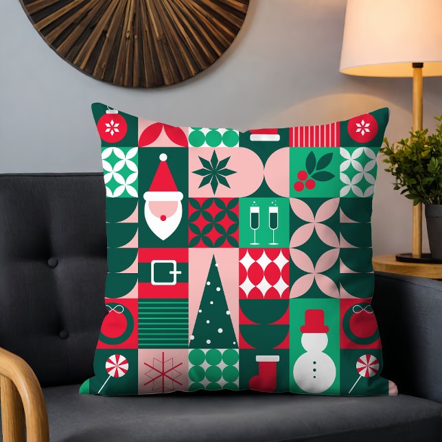 Red Green Bauhaus Christmas Festive Holidays Cushion (Creator Uploaded)