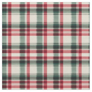 Red, Green & Beige Plaid Fabric