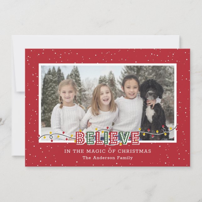 Red Green Believe In the Magic Christmas Photo Holiday Card (Front)