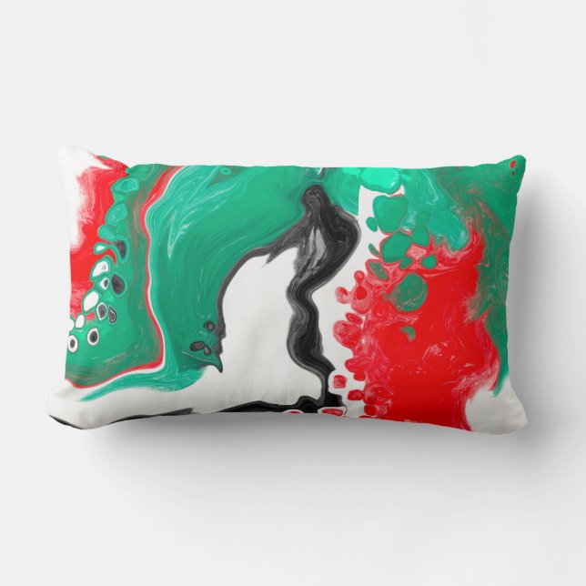 Red, Green, Black and White Marble Fluid Art     Lumbar Cushion (Front)