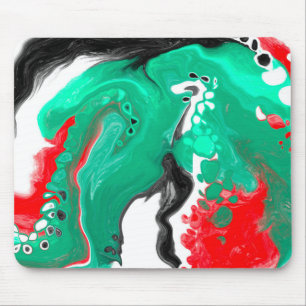 Red, Green, Black and White Marble Fluid Art  Mouse Mat