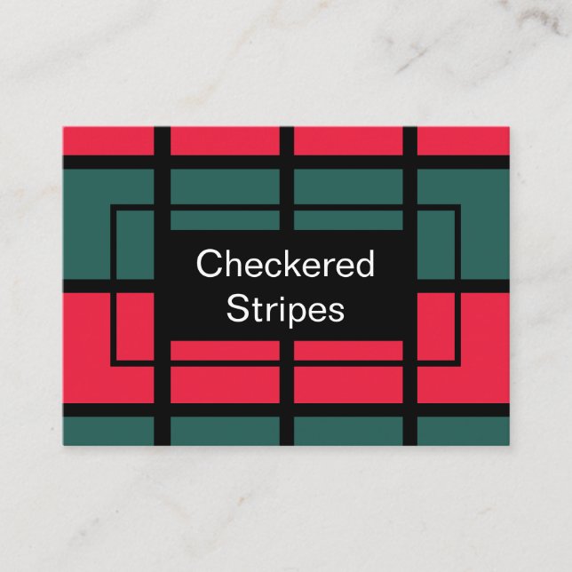 Red Green Black Chequered Stripes Pattern Business Card (Front)