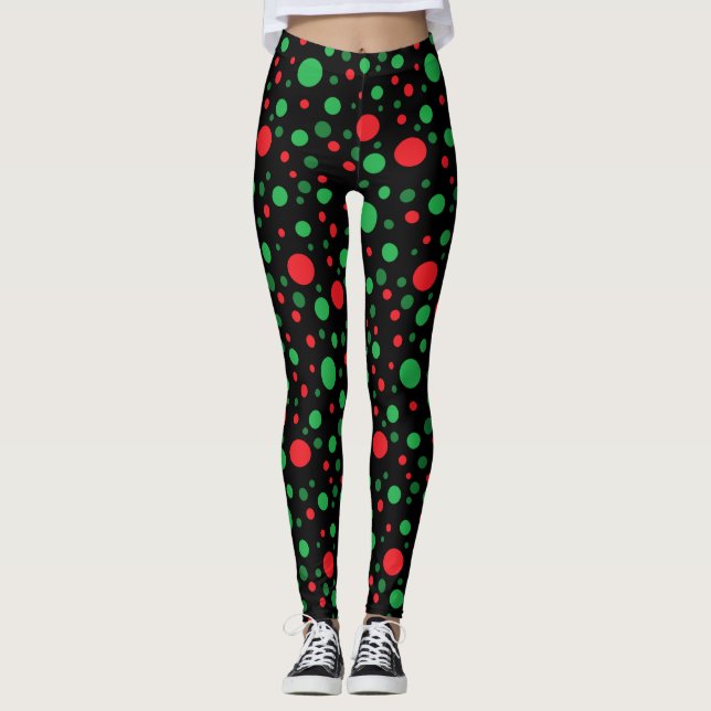 Red Green Black Christmas Holiday Leggings (Front)