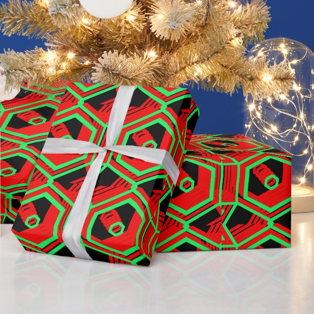 Red Green & Black Geometric 4Justine Wrapping Paper (Holidays)