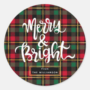 Red, Green, Black & Gold Christmas  Plaid Classic Round Sticker