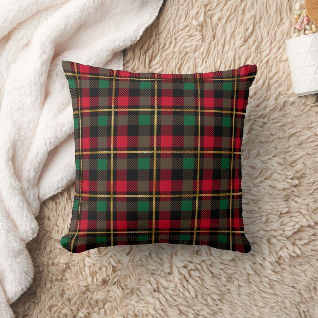 Red, Green, Black & Gold Christmas Plaid Cushion (Blanket)