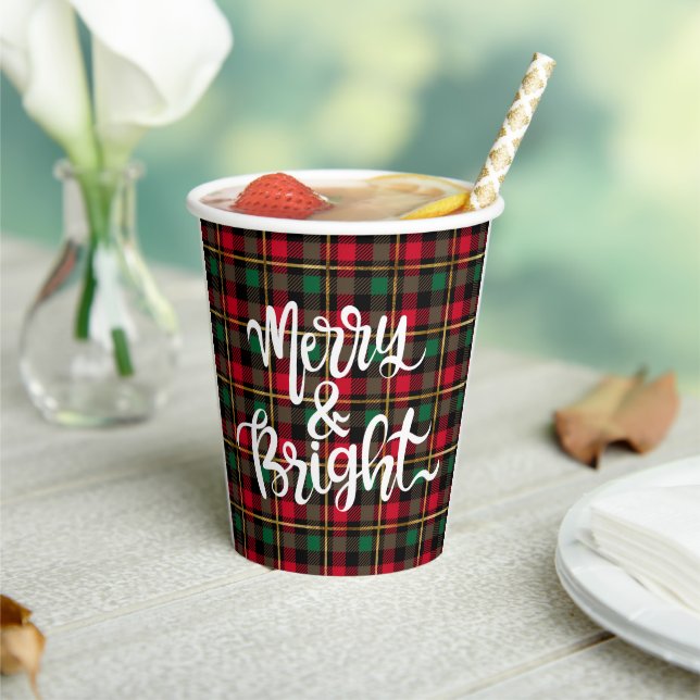 Red, Green, Black & Gold Christmas  Plaid Paper Cups (Insitu)