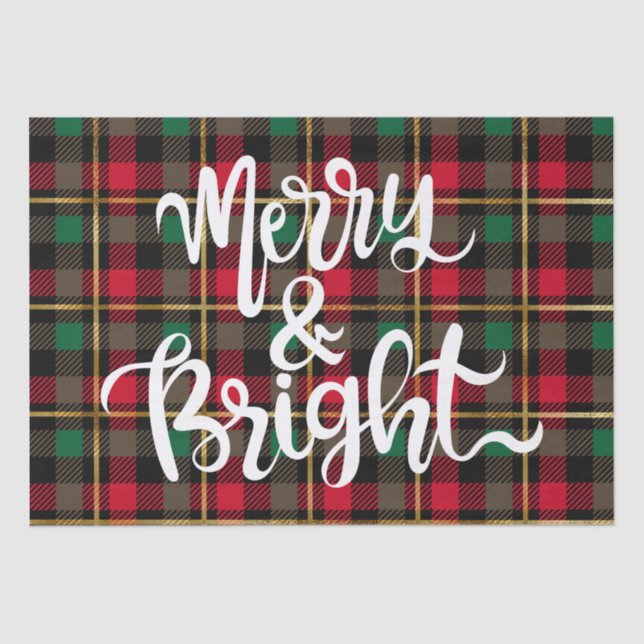 Red, Green, Black & Gold Christmas  Plaid Tissue Paper (Front)