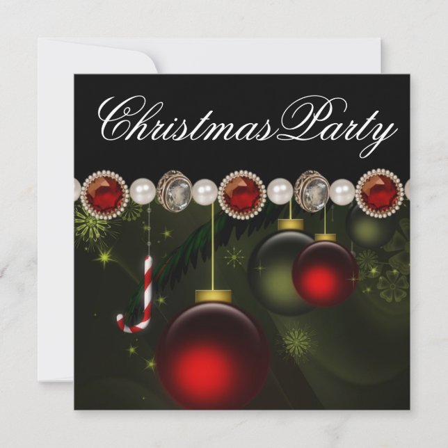 Red Green Black Gold OrnamentsChristmas Party Invitation (Front)