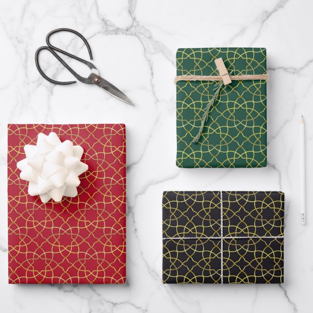 Red/Green/Black & Gold Wrapping Paper (Sheets) (Front)