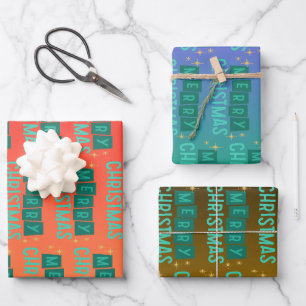 Red, Green & Black Snowflake Merry Christmas  Wrapping Paper Sheet