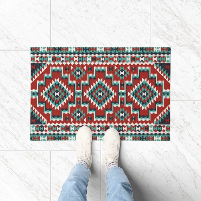 Red Green Black White Oriental Kilim Doormat (Indoor)