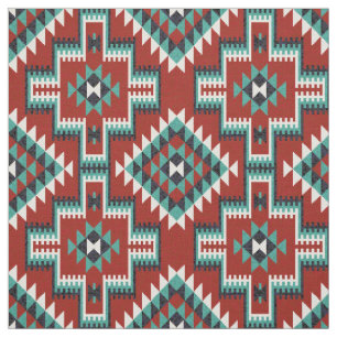 Red Green Black White Oriental Kilim Pattern Fabric