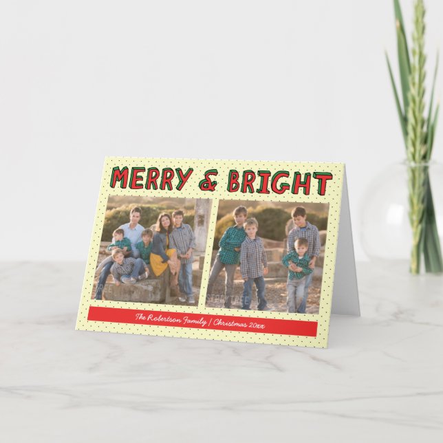 Red Green Blocks Merry & Bright Holiday Photo (Front)