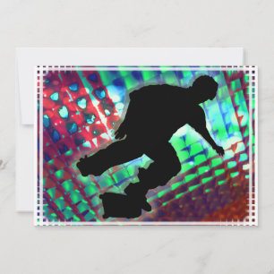 Red Green & Blue Abstract Boxes  Skateboard Invitation