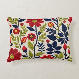 Red, green, blue and white floral decorative cushion