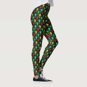 Red Green Blue and Yellow Pop Art Pandas Leggings