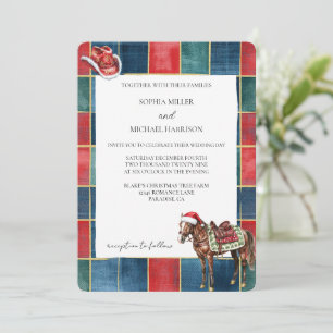 Red Green Blue Christmas Cowboy Horse Wedding Invitation