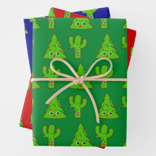 Red Green Blue Cute Tree Pattern Funny Christmas Wrapping Paper Sheet