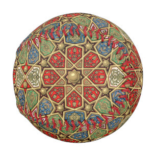 Red Green Blue Faux Gold Arabic Art Pattern Baseball