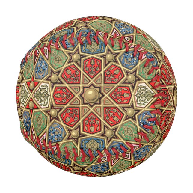Red Green Blue Faux Gold Arabic Art Pattern Baseball (Back Left)