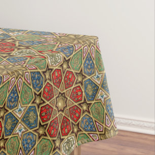 Red Green Blue Faux Gold Arabic Art Pattern Tablecloth