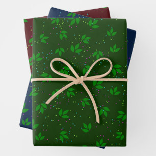 Red Green Blue Festive Seasonal Leaf Pattern Wrapping Paper Sheet