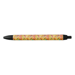 Red Green Blue Purple Abstract Floral Art Deco Black Ink Pen