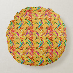 Red Green Blue Purple Abstract Floral Art Deco Round Cushion