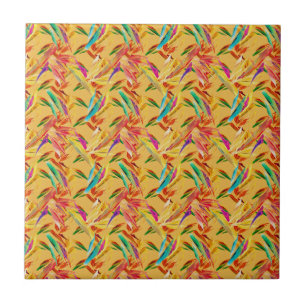 Red Green Blue Purple Abstract Floral Art Deco Tile