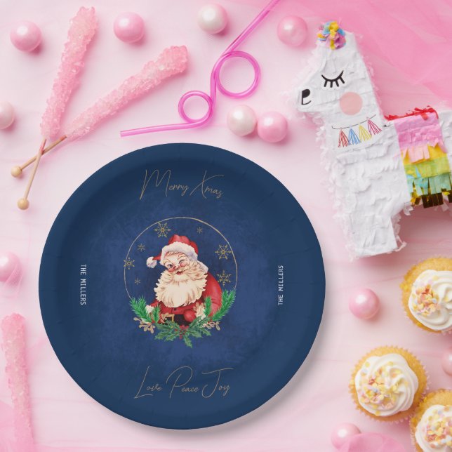 Red Green Blue Santa Elegant Merry Christmas Paper Plate (Party)