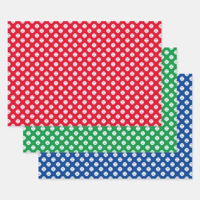 Red Green Blue Tennis ball pattern Birthday Wrapping Paper Sheet (Set)