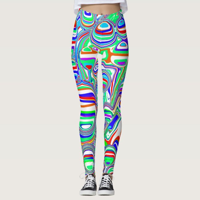 Red, Green, Blue, White Abstract Bubbles Leggings (Front)