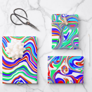 Red, Green, Blue, White Abstract squiggly Birthday Wrapping Paper Sheet