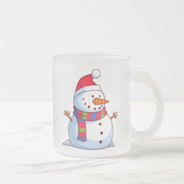 Red Green Blue White Christmas Snowman Frosted Glass Coffee Mug (Right)