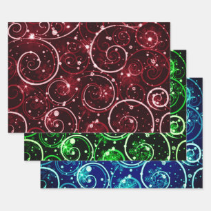 Red Green & Blue Winter Swirl Motif Wrapping Paper Sheet