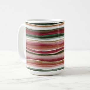 Red Green Blush White Gold Stripes Coffee Mug