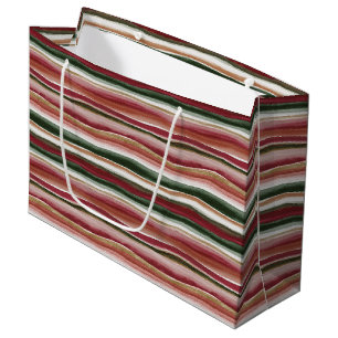 Red Green Blush White Stripes Birthday Large Gift Bag