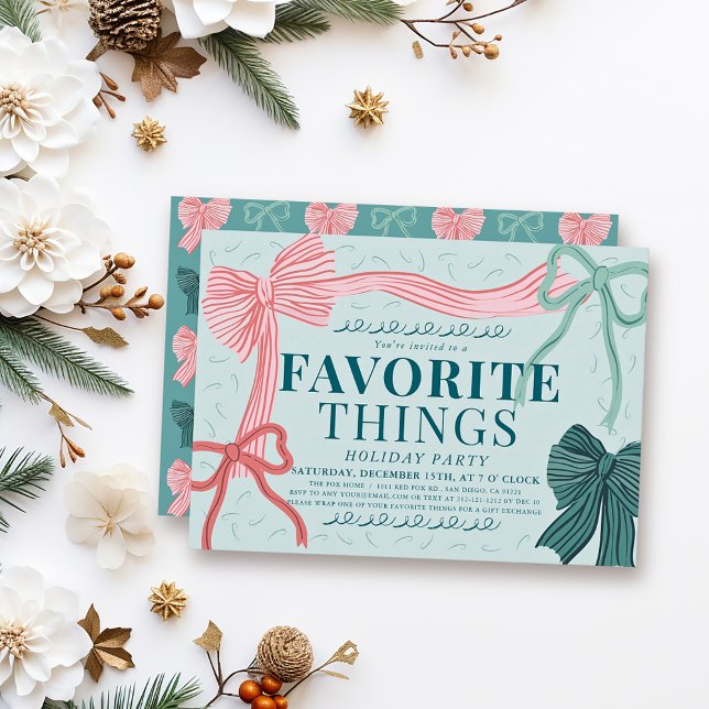 Red Green Bow Green Favourite Things Holiday Party Invitation (Creator Uploaded)