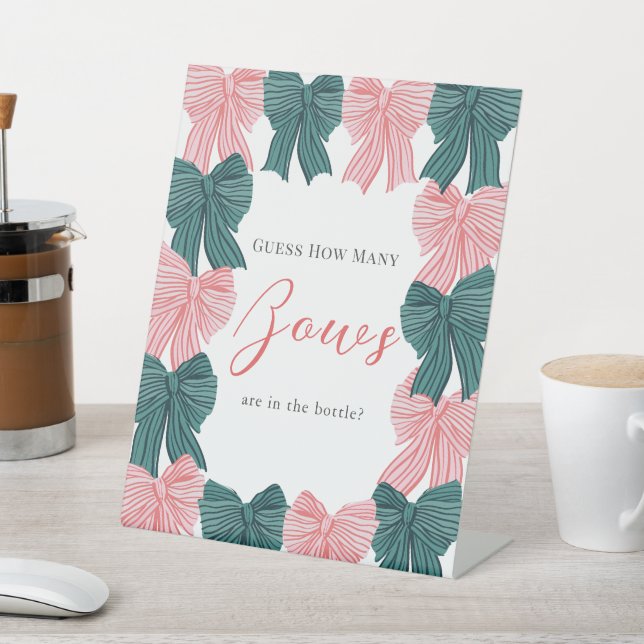  Red & Green Bow/Ribbon Baby Shower How Many Bows Pedestal Sign (In SItu)